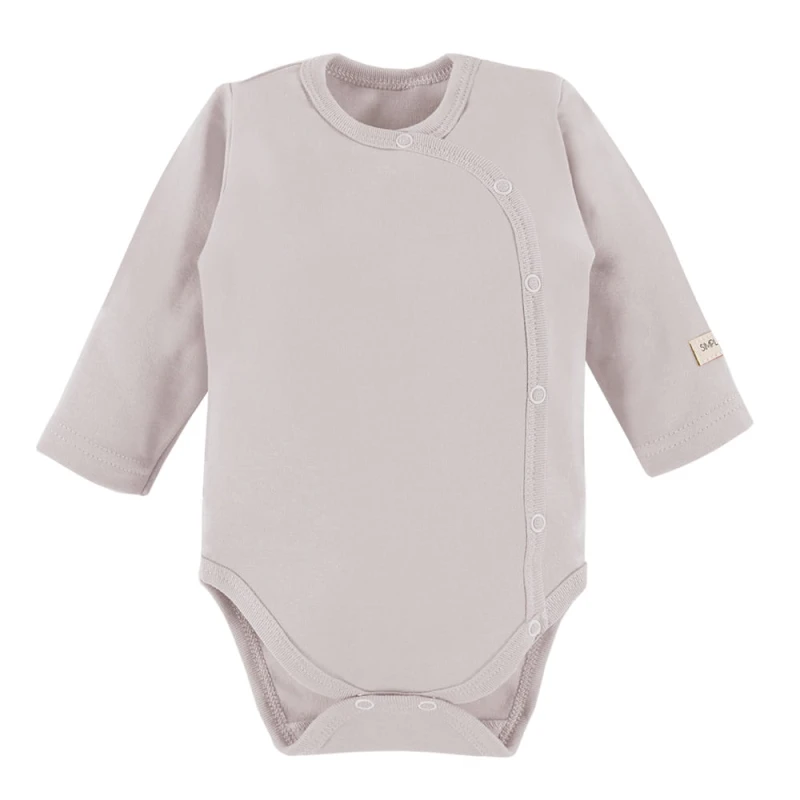 Baby long-sleeve bodysuit with snaps, plain beige