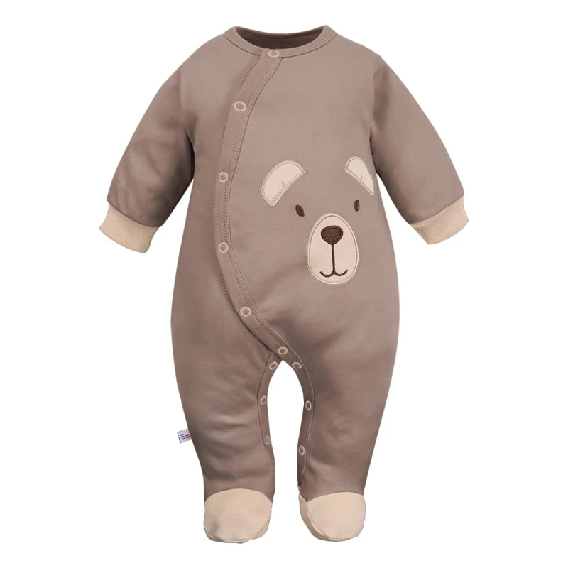 Baby sleepsuits brown with bear embroidery