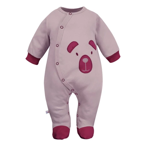 Baby sleepsuit pink with bear embroidery