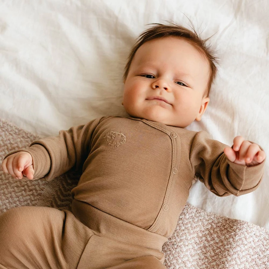 Caramel merino wrap bodysuit growing with your child