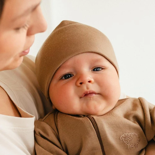 Czapka niemowlęca merino karmelowa