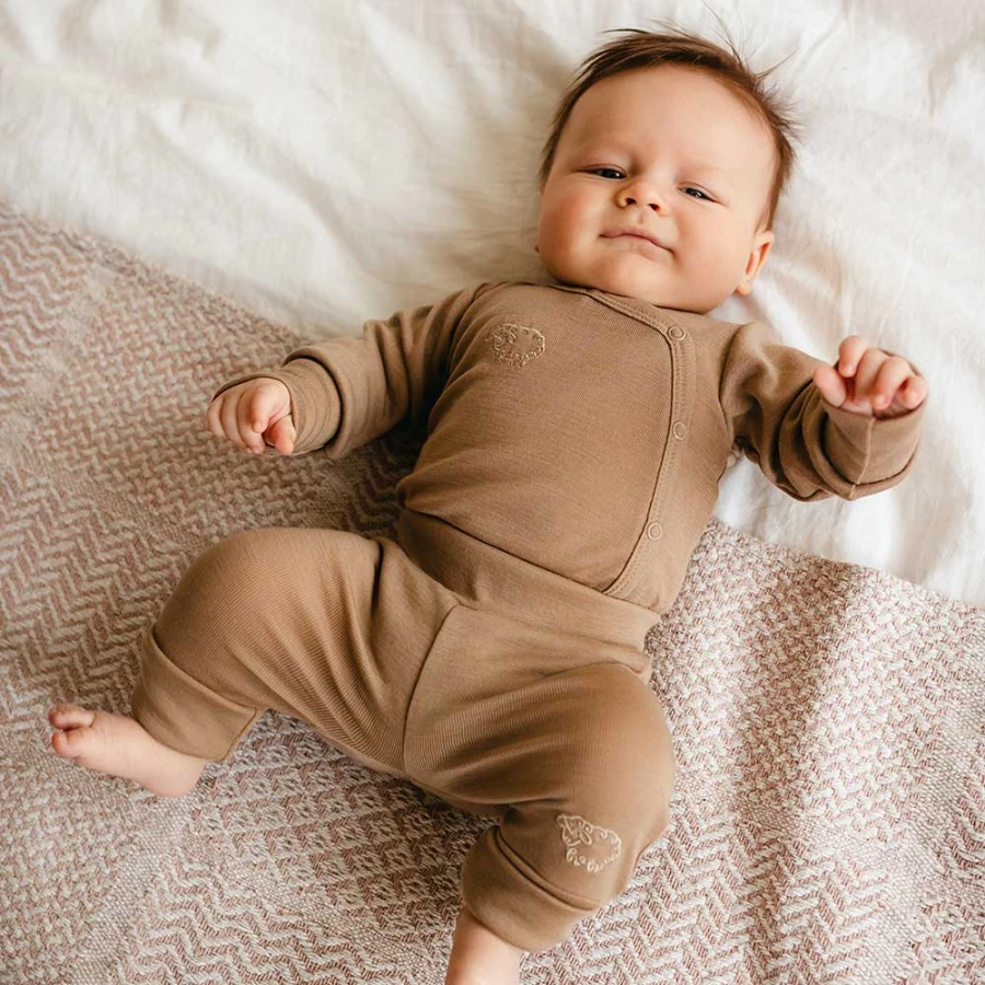 Legginsy dziecięce merino karmelowe