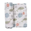 White bamboo baby diaper with whales 60x60