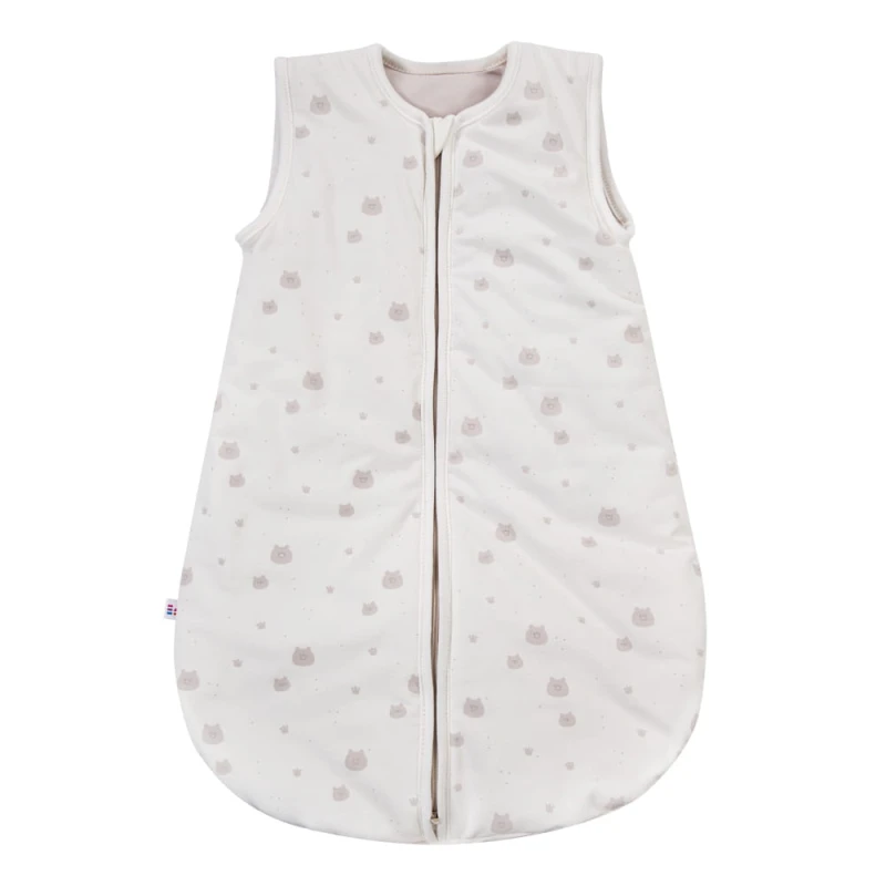 Ecru baby sleeping bag with teddy bear print