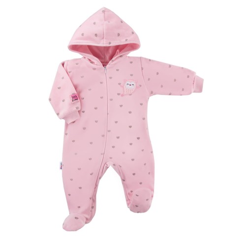 Hooded velvet playsuit SNOW pink