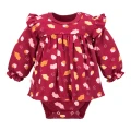 Girls set body-tunic and leggings burgundy with leaves and acorns