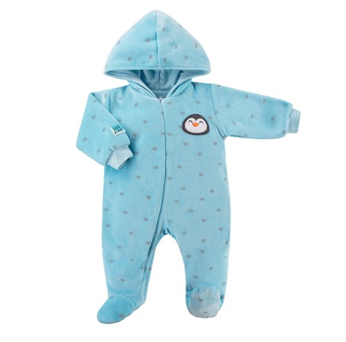 Hooded velvet playsuit SNOW turquoise