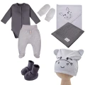 Wyprawka niemowlęca szara – komplet ubranek dla noworodka