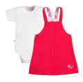 Coral dress overall set with white short sleeve bodysuit