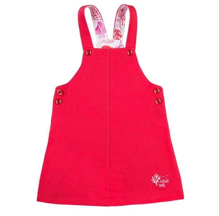 Coral dress overall set with white short sleeve bodysuit
