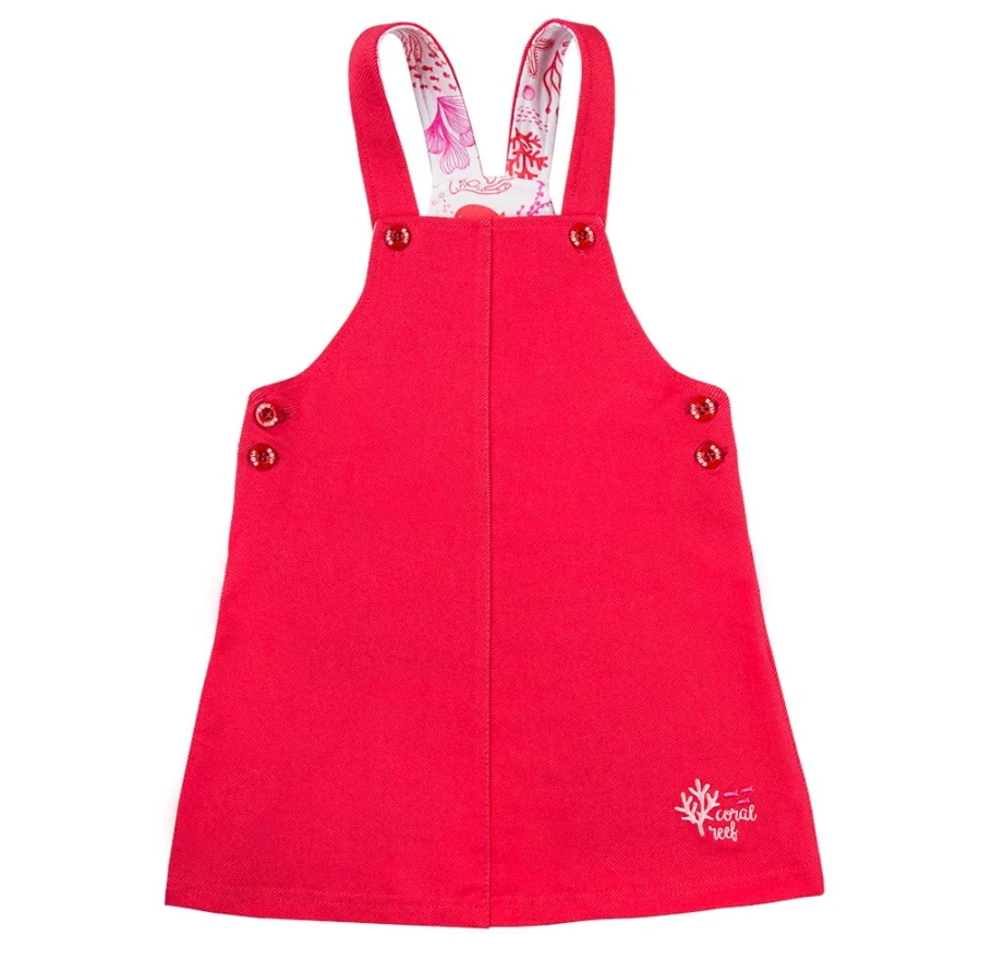 Coral dress overall set with white short sleeve bodysuit