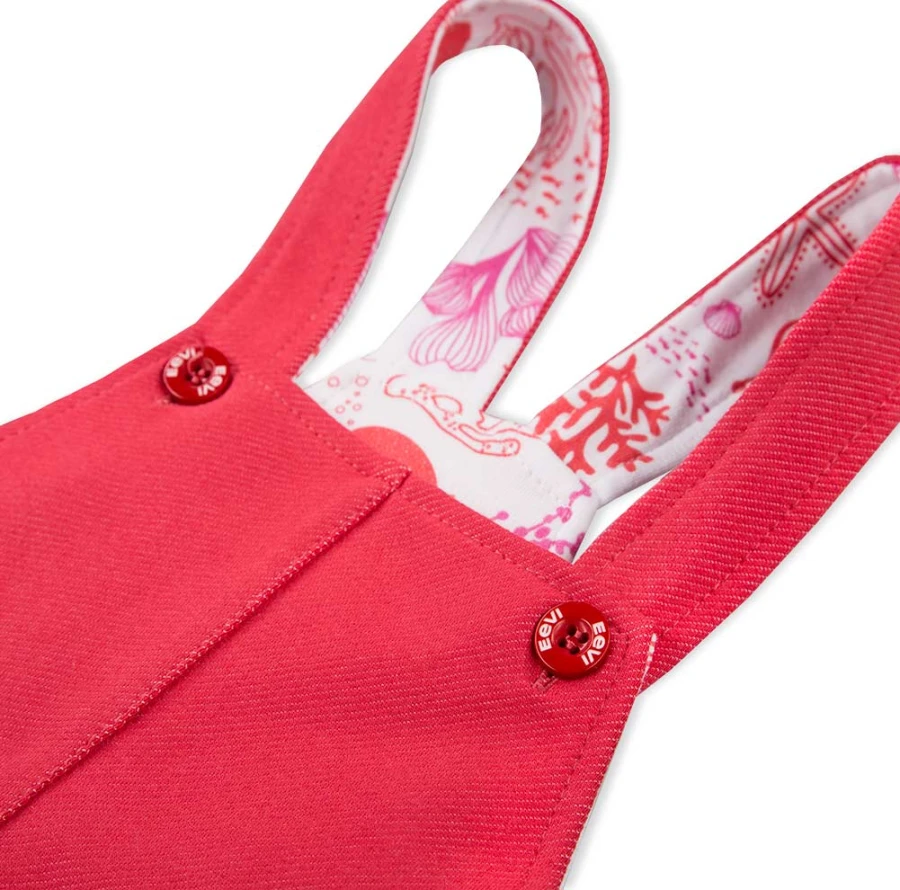 Coral dress overall set with white short sleeve bodysuit