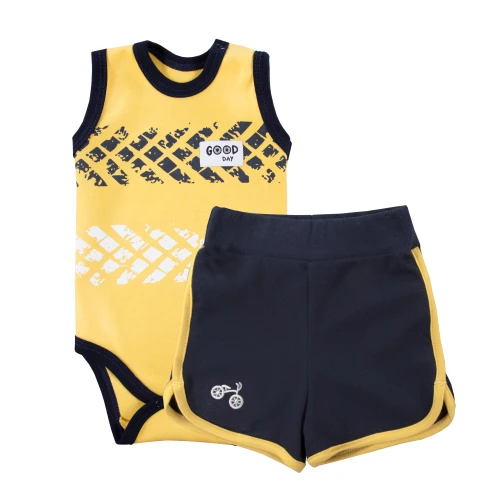 Baby boy set yellow sleeveless bodysuit and shorts