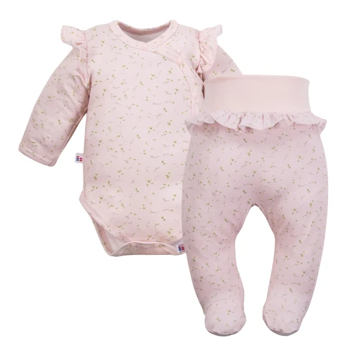 Baby girl set frill bodysuit and footed pants pink