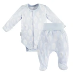 Baby bamboo set bodysuit and footed pants blue with feathers