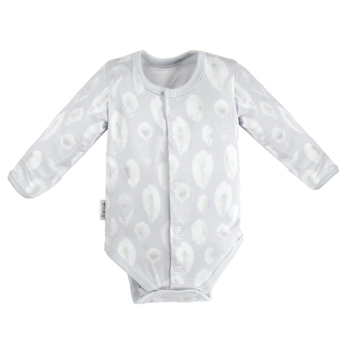 Baby bamboo set bodysuit and footed pants grey with feathers