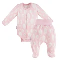 Baby bamboo set bodysuit and footed pants pink with feathers
