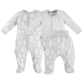 Baby bamboo set sleepsuit, bodysuit and footed pants grey with feathers