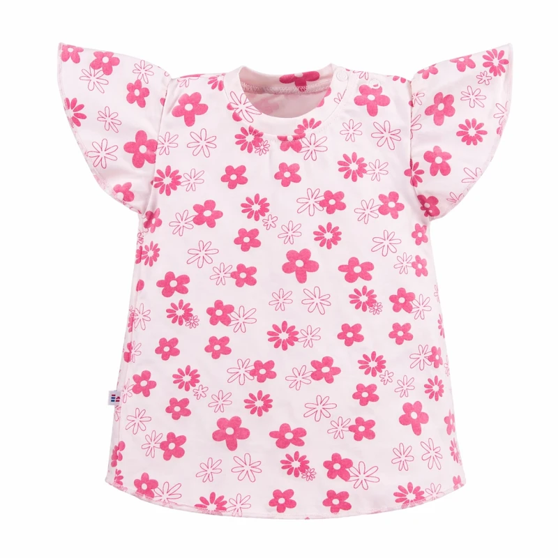 T-shirt z motylkowym rękawkiem różowy w kwiaty