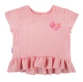 Pink muslin blouse and navy shorts set