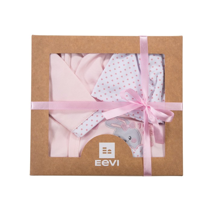 Pink baby set: bodysuit, sleepsuit and footed pants