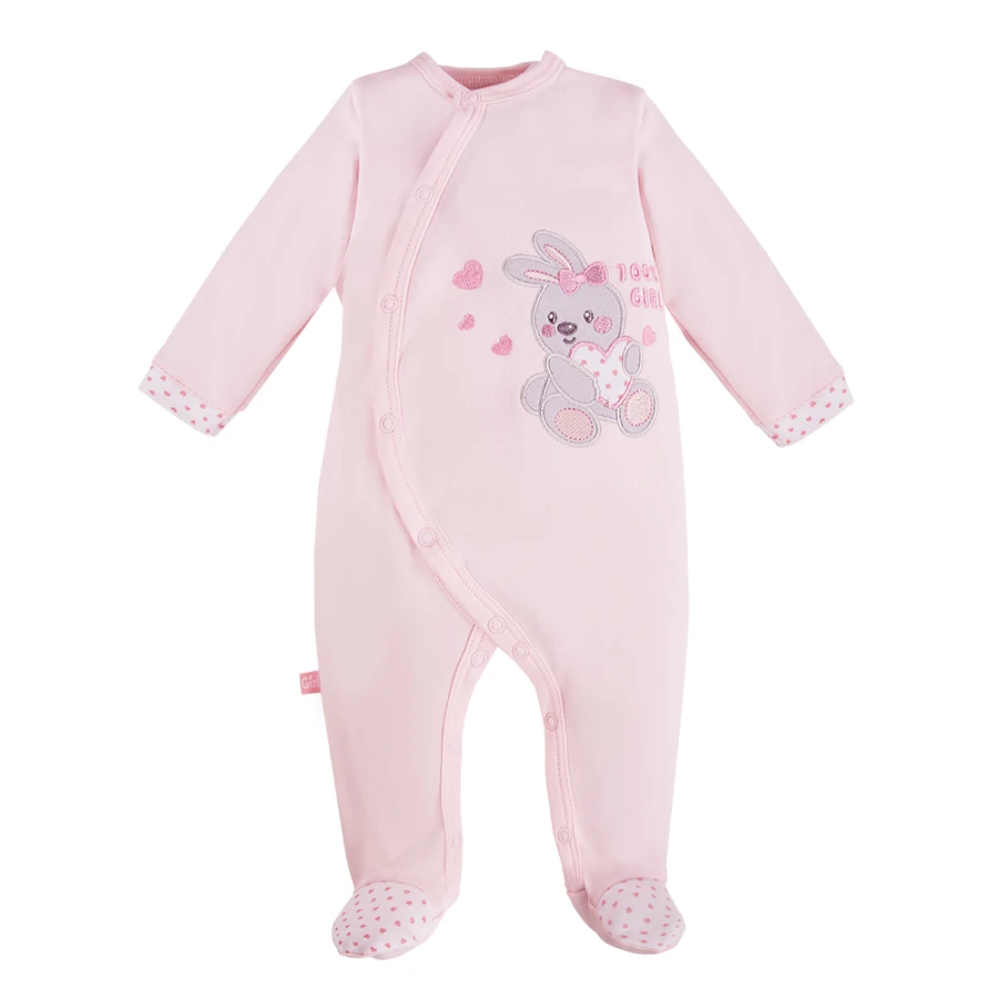 Pink baby set: bodysuit, sleepsuit and footed pants