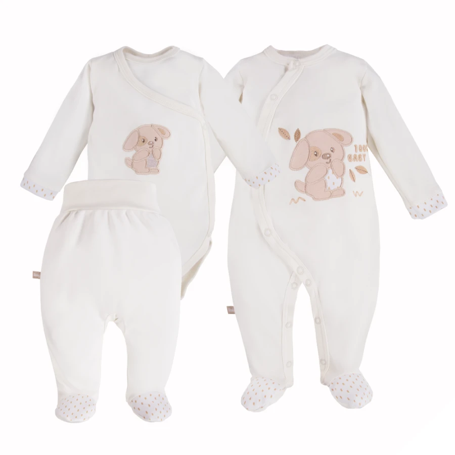 Baby set: bodysuit, sleepsuit and footed pants in ecru