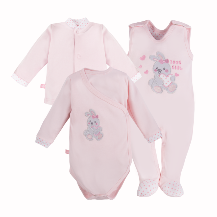 Baby set bodysuit, sleepsuit and jacket in pink