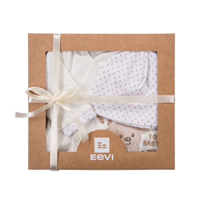 Baby set bodysuit, sleepsuit and jacket in ecru