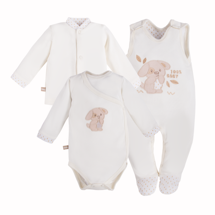 Baby set bodysuit, sleepsuit and jacket in ecru