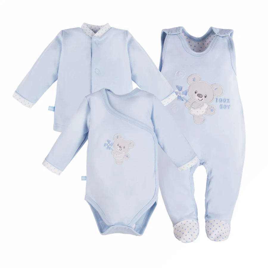 Baby set bodysuit, sleepsuit and jacket in blue