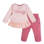 Girls' set with tunic featuring tulle frill and pink leggings
