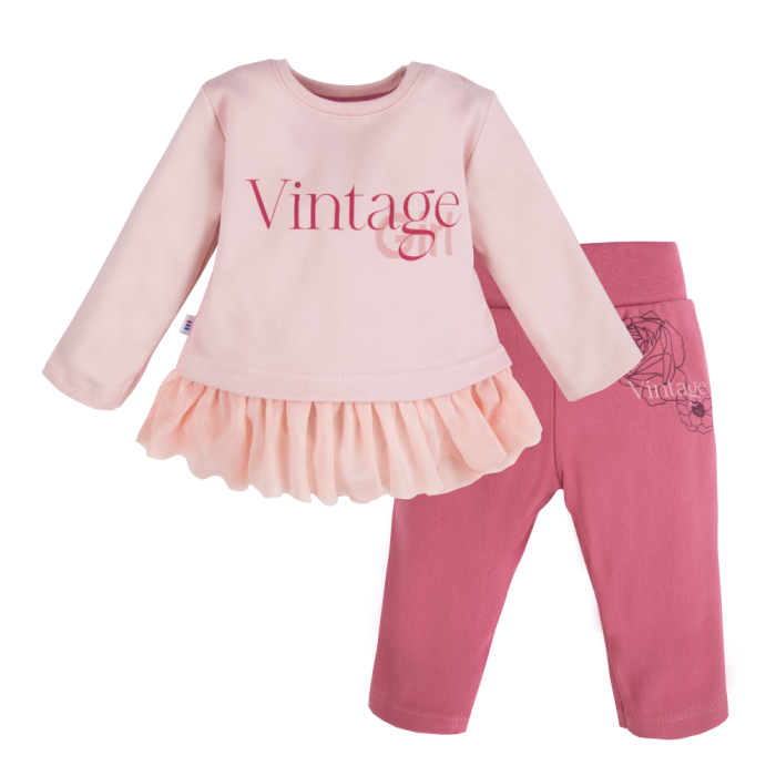 Girls' set with tunic featuring tulle frill and pink leggings