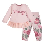 Girls' set with tunic featuring tulle frill and rose print leggings