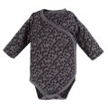 Wrap bodysuit, graphite polka dot pants and sweatshirt set