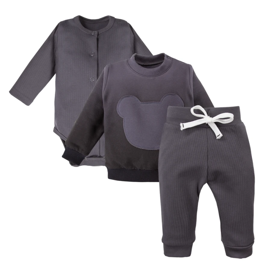 Zestaw body rozpinane, spodnie w prążek grafitowe i bluza
