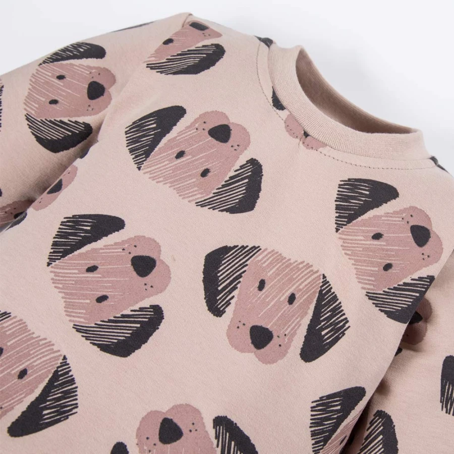Beige sweatshirt and puppy print pants set