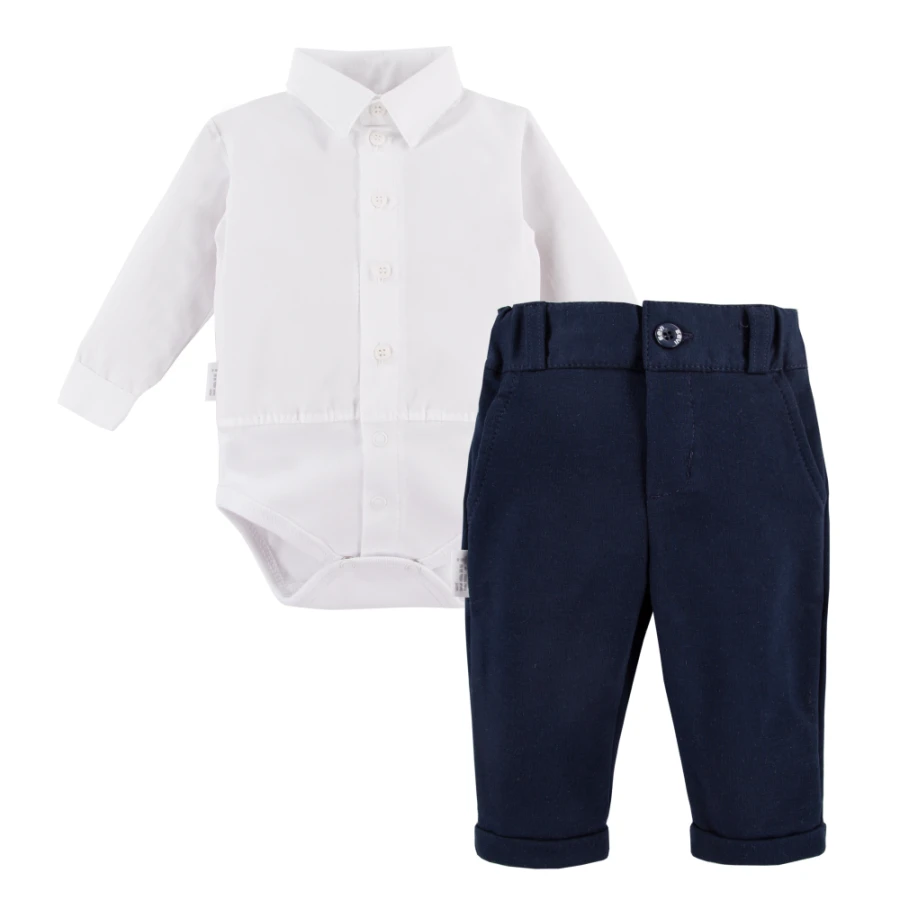 White shirt bodysuit and elegant navy pants set