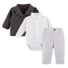 White shirt bodysuit, grey elegant trousers and grey blazer set