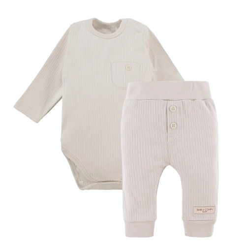 Zestaw body i legginsy beżowe prążkowane