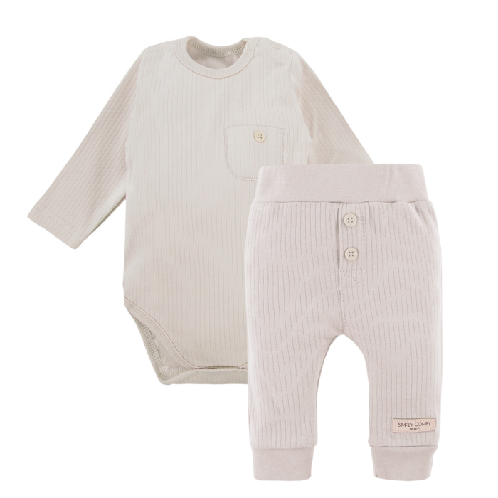 Beige ribbed bodysuit and leggings set