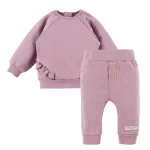 Zestaw bluza z falbankami i legginsy prążkowane wrzosowe