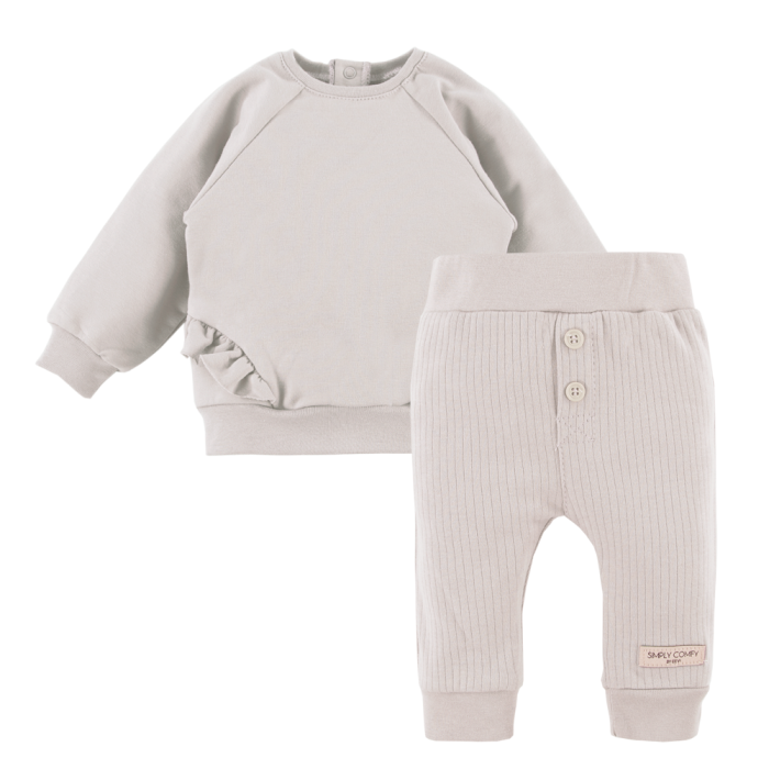 Beige ribbed leggings and ruffle sweatshirt set