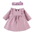 Dress with ruffles and bow headband set purple