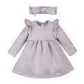 Dress with ruffles and bow headband set grey
