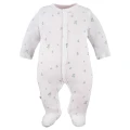 Baby set: bodysuit, footed pants, hat and white sleepsuit with leaf pattern
