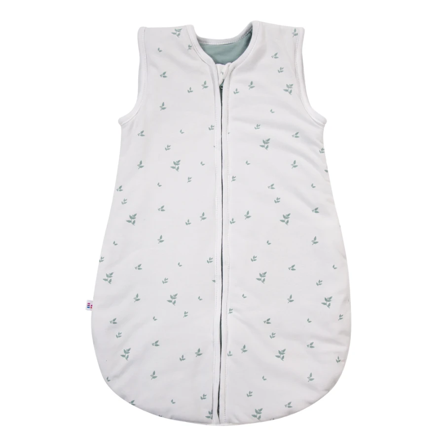 White baby sleeping bag with leaves