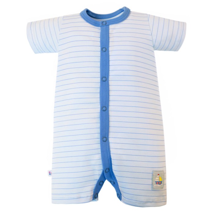 White baby romper with blue stripes