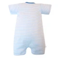 White baby romper with blue stripes