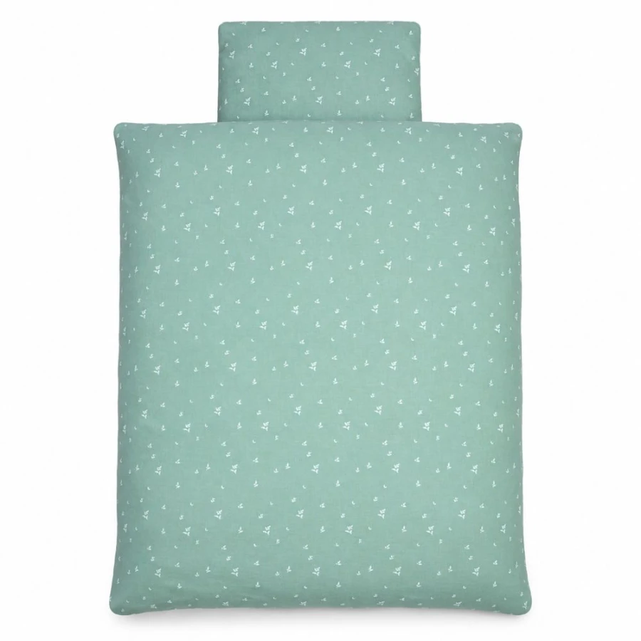 Muslin bedding set with filling green with leaves